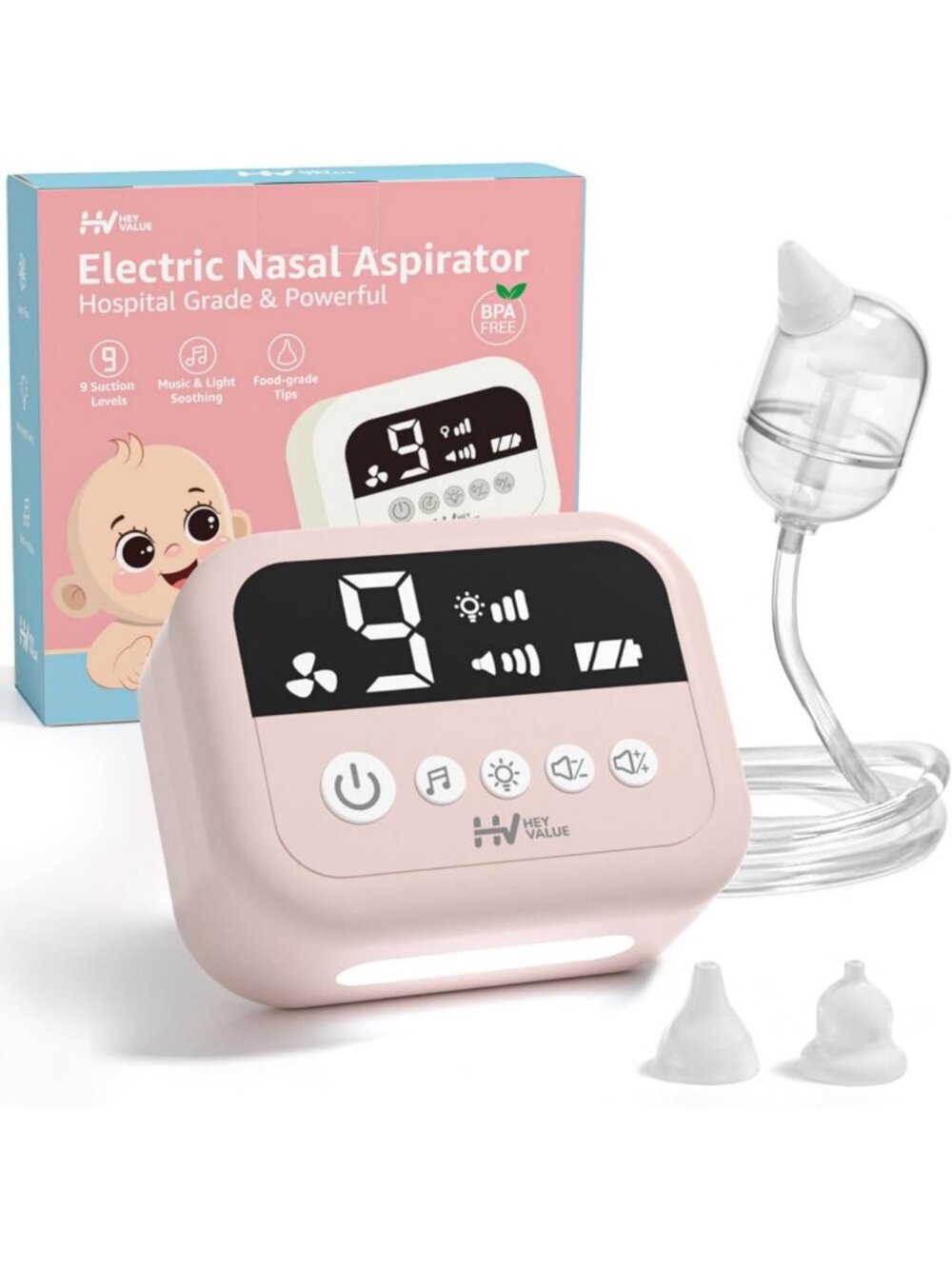 Gentle Baby Nasal Aspirator, Hospital-Grade, 9 Suction Levels, Pink Color